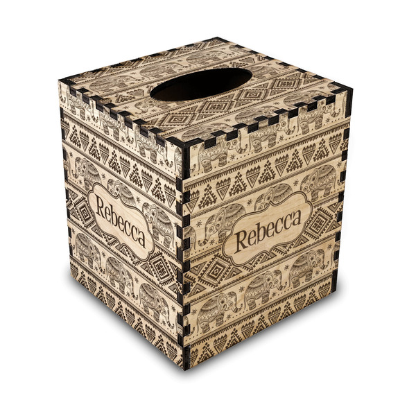 Custom Baby Elephant Wood Tissue Box Cover (Personalized)