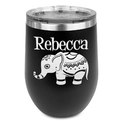 Baby Elephant Stemless Stainless Steel Wine Tumbler - Black - Double Sided (Personalized)