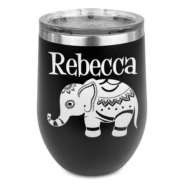 Custom Baby Elephant Stemless Wine Tumbler - 5 Color Choices - Stainless Steel  (Personalized)