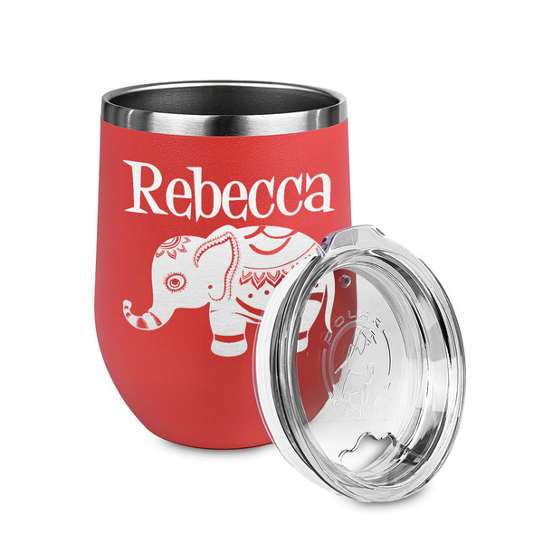 Baby Elephant Stainless Wine Tumblers - Coral - Single Sided - Alt View