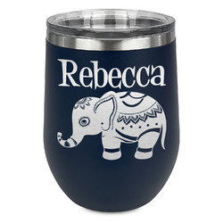 Baby Elephant Stemless Stainless Steel Wine Tumbler - Navy - Double Sided (Personalized)