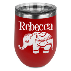 Baby Elephant Stemless Stainless Steel Wine Tumbler - Red - Double Sided (Personalized)
