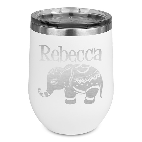 Custom Baby Elephant Stemless Stainless Steel Wine Tumbler - White - Double Sided (Personalized)