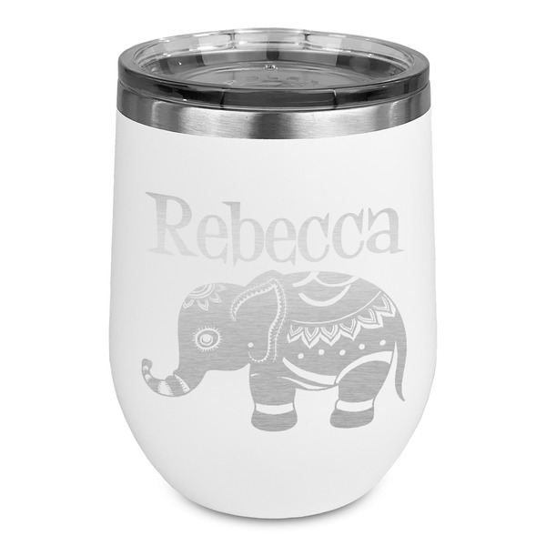 Custom Baby Elephant Stemless Stainless Steel Wine Tumbler - White - Single Sided (Personalized)