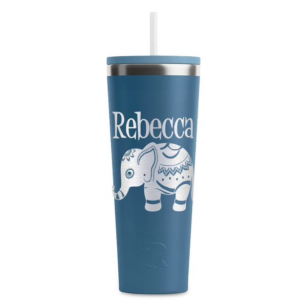 Custom Baby Elephant RTIC Everyday Tumbler with Straw - 28oz - Steel Blue - Single-Sided (Personalized)