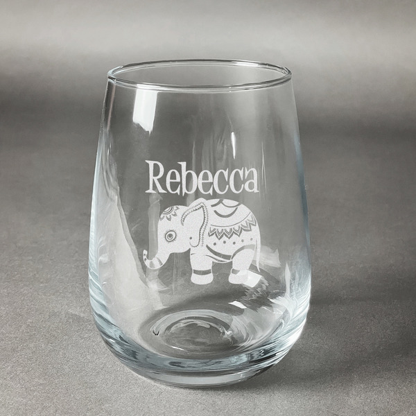 Custom Baby Elephant Stemless Wine Glass - Engraved (Personalized)