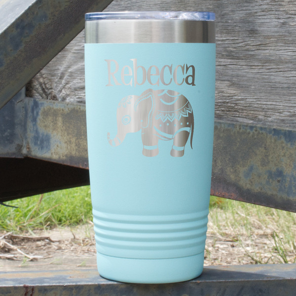 Custom Baby Elephant 20 oz Stainless Steel Tumbler - Teal - Single Sided (Personalized)