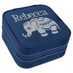 Baby Elephant Travel Jewelry Box - Navy Blue Leather (Personalized)