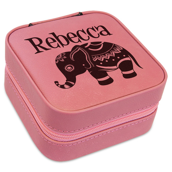 Custom Baby Elephant Travel Jewelry Boxes - Pink Leather (Personalized)