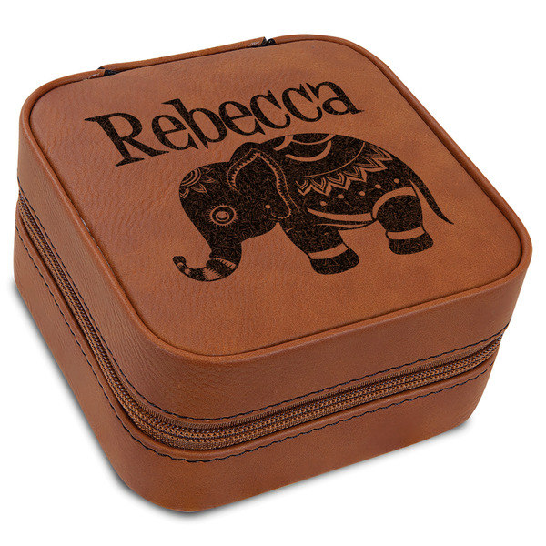 Custom Baby Elephant Travel Jewelry Box - Rawhide Leather (Personalized)