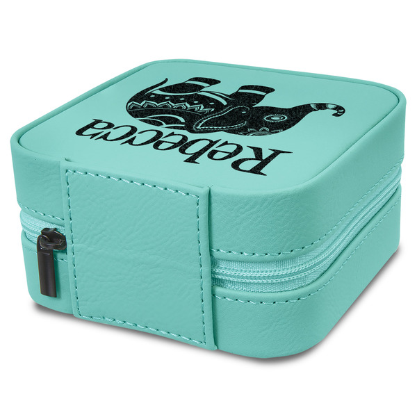 Baby Elephant Travel Jewelry Boxes - Leather - Teal - View from Rear