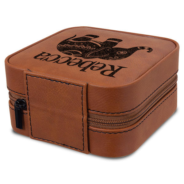 Baby Elephant Travel Jewelry Boxes - Leatherette - Rawhide - View from Rear