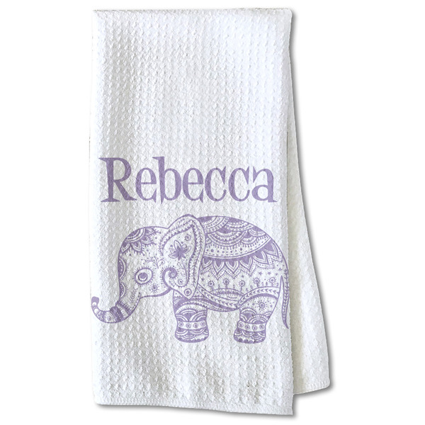 Custom Baby Elephant Kitchen Towel - Waffle Weave - Partial Print (Personalized)