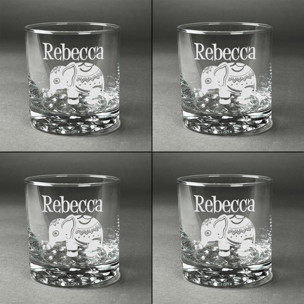 Baby Elephant Whiskey Glasses - Set of 4 all Engraved