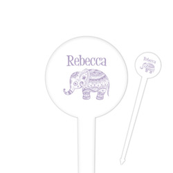 Baby Elephant 4" Round Plastic Food Picks - White - Single Sided (Personalized)