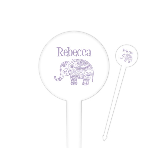 Custom Baby Elephant 4" Round Plastic Food Picks - White - Single Sided (Personalized)