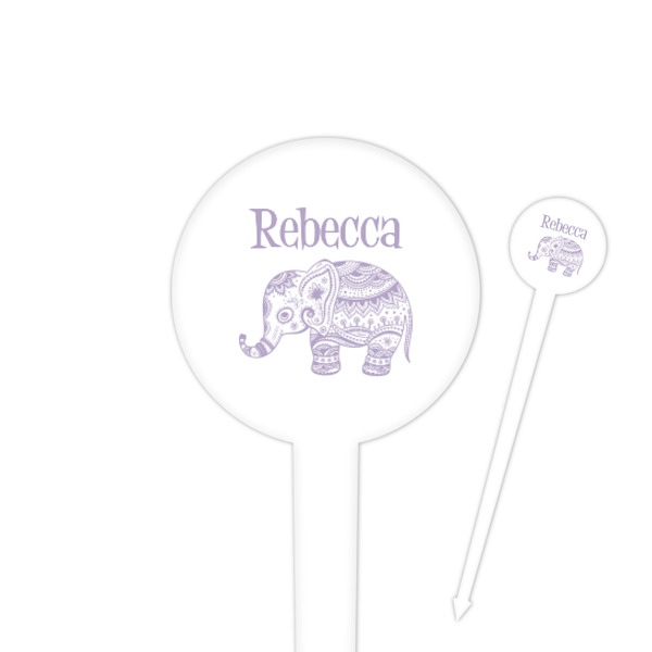 Custom Baby Elephant 4" Round Plastic Food Picks - White - Double Sided (Personalized)