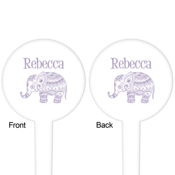 Baby Elephant White Plastic 4" Food Pick - Round - Double Sided - Front & Back