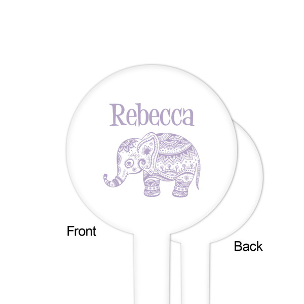 Baby Elephant White Plastic 4" Food Pick - Round - Single Sided - Front & Back