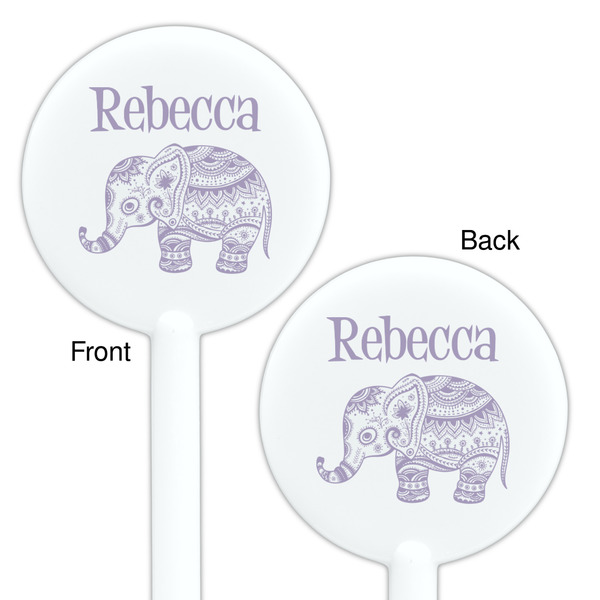 Baby Elephant White Plastic 5.5" Stir Stick - Double Sided - Round - Front & Back