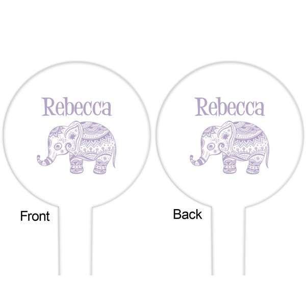 Baby Elephant White Plastic 6" Food Pick - Round - Double Sided - Front & Back