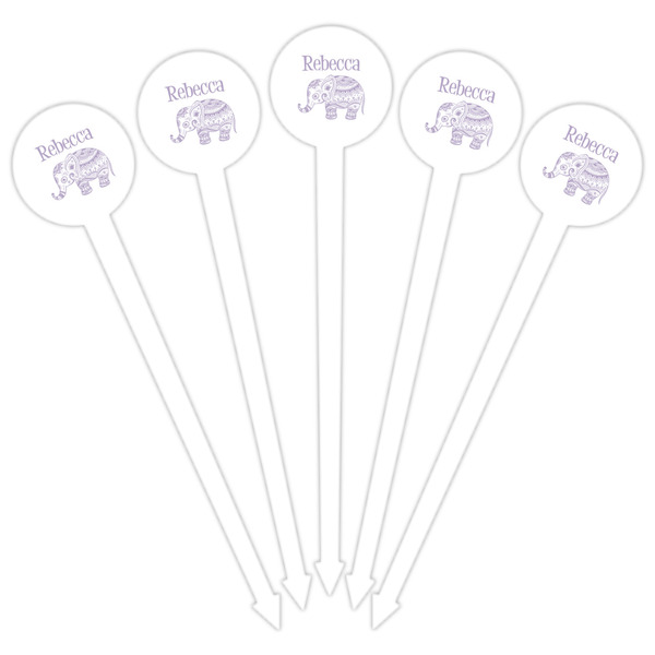 Baby Elephant White Plastic 6" Food Pick - Round - Fan View