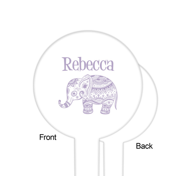 Baby Elephant White Plastic 6" Food Pick - Round - Single Sided - Front & Back