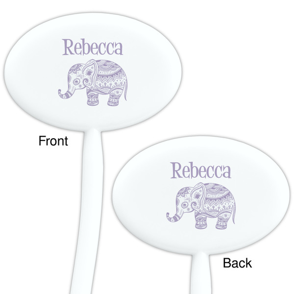 Baby Elephant White Plastic 7" Stir Stick - Double Sided - Oval - Front & Back