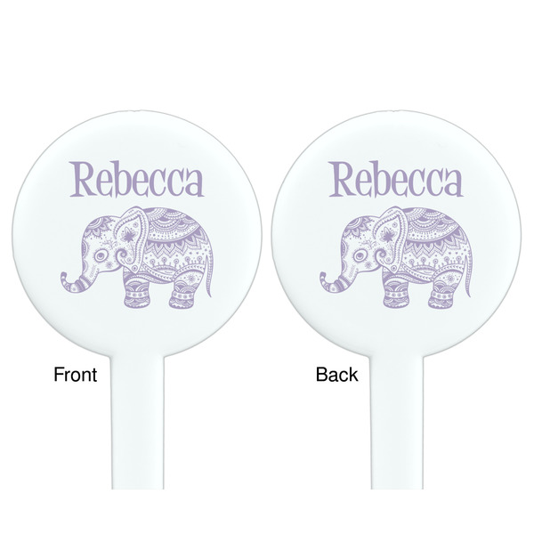 Baby Elephant White Plastic 7" Stir Stick - Double Sided - Round - Front & Back