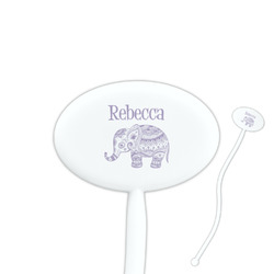Baby Elephant 7" Oval Plastic Stir Sticks - White - Single Sided (Personalized)