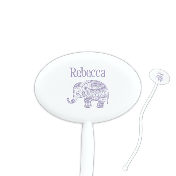 Custom Baby Elephant 7" Oval Plastic Stir Sticks - White - Single Sided (Personalized)