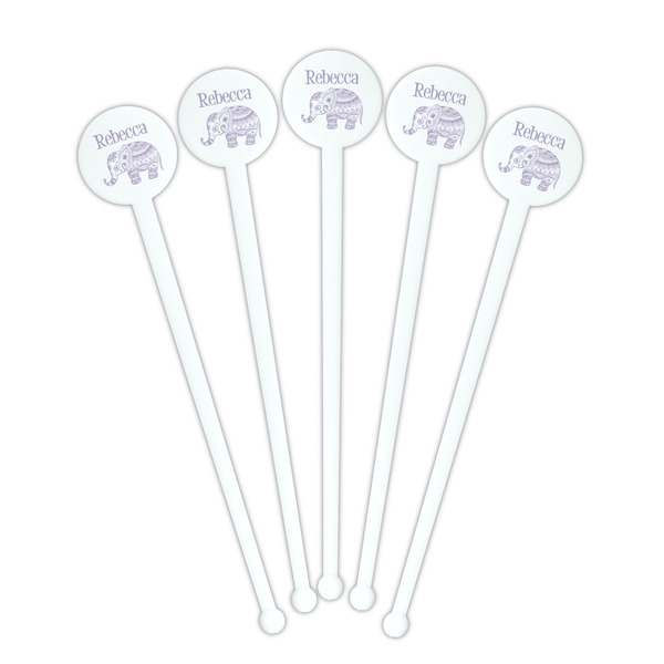 Baby Elephant White Plastic 7" Stir Stick - Round - Fan View