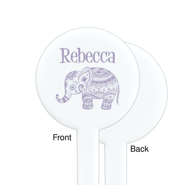 Baby Elephant White Plastic 7" Stir Stick - Single Sided - Round - Front & Back