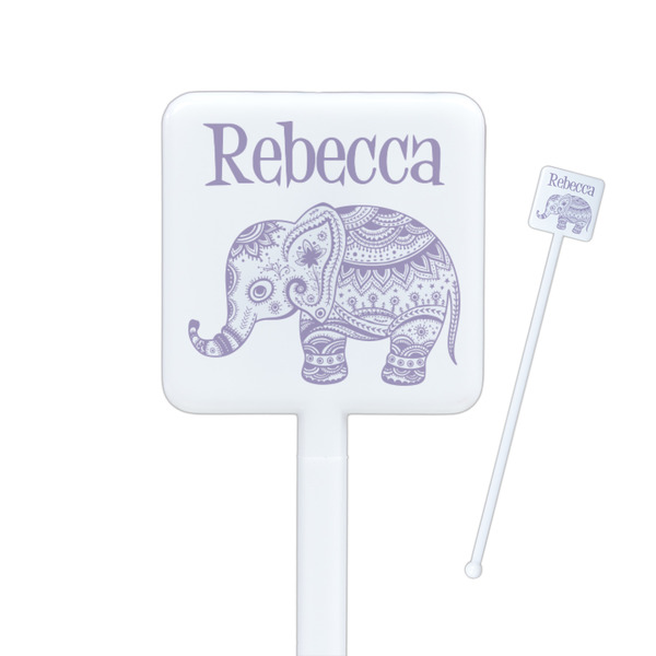 Custom Baby Elephant Square Plastic Stir Sticks - Double Sided (Personalized)