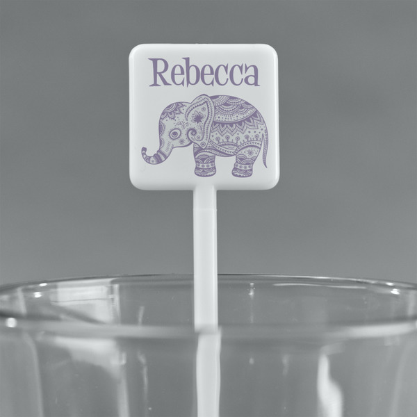 Baby Elephant White Plastic Stir Stick - Square - Main