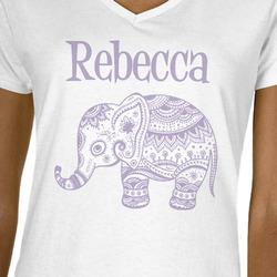 Baby Elephant Women's V-Neck T-Shirt - White - Large (Personalized)