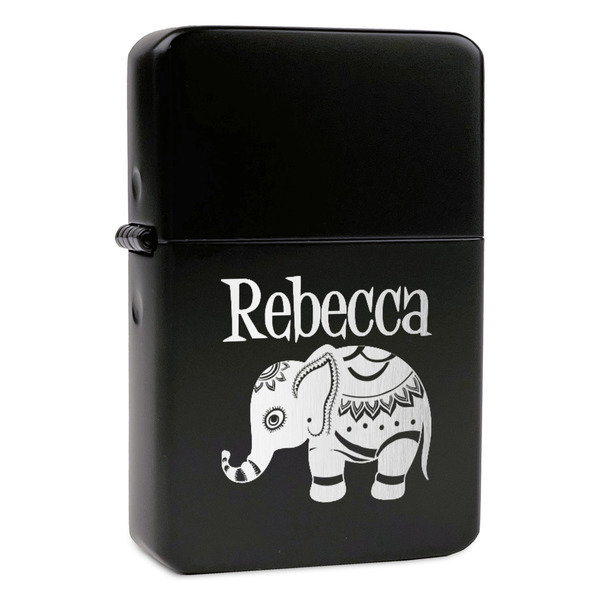 Custom Baby Elephant Windproof Lighter - Black - Double Sided & Lid Engraved (Personalized)
