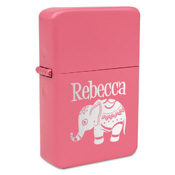 Baby Elephant Windproof Lighter - Pink - Single Sided & Lid Engraved (Personalized)