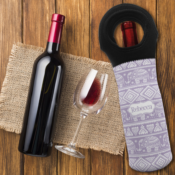 Baby Elephant Wine Tote Bag - FLATLAY