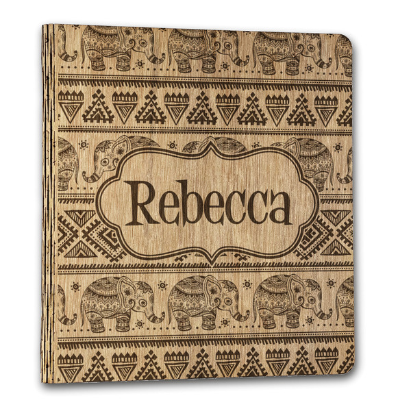 Custom Baby Elephant Wood 3-Ring Binder - 1" Letter Size (Personalized)