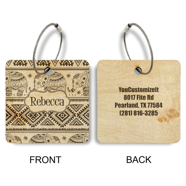Baby Elephant Wood Luggage Tags - Square - Approval