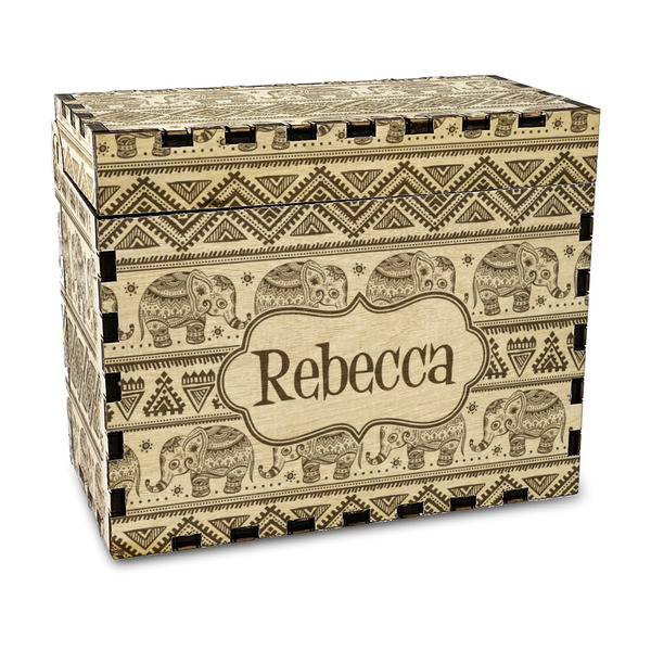 Custom Baby Elephant Wood Recipe Box - Laser Engraved (Personalized)