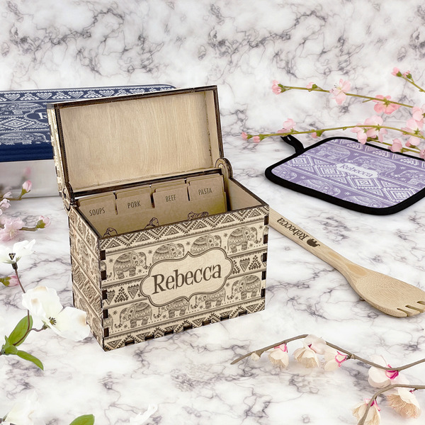 Baby Elephant Wood Recipe Boxes - Lifestyle