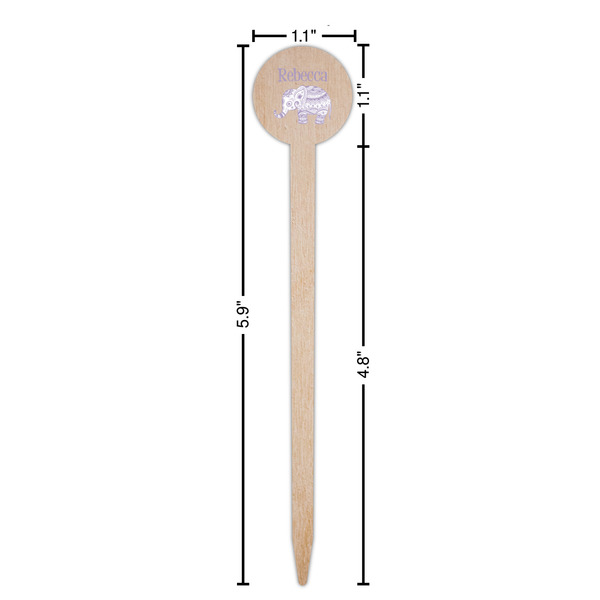 Baby Elephant Wooden 6" Food Pick - Round - Dimensions