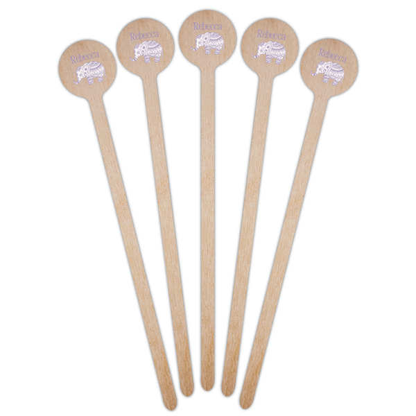 Baby Elephant Wooden 6" Stir Stick - Round - Fan View