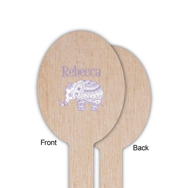 Baby Elephant Wooden Food Pick - Oval - Single Sided - Front & Back