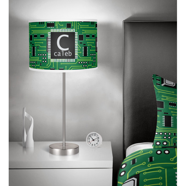 Circuit Board 13 inch drum lamp shade - in room