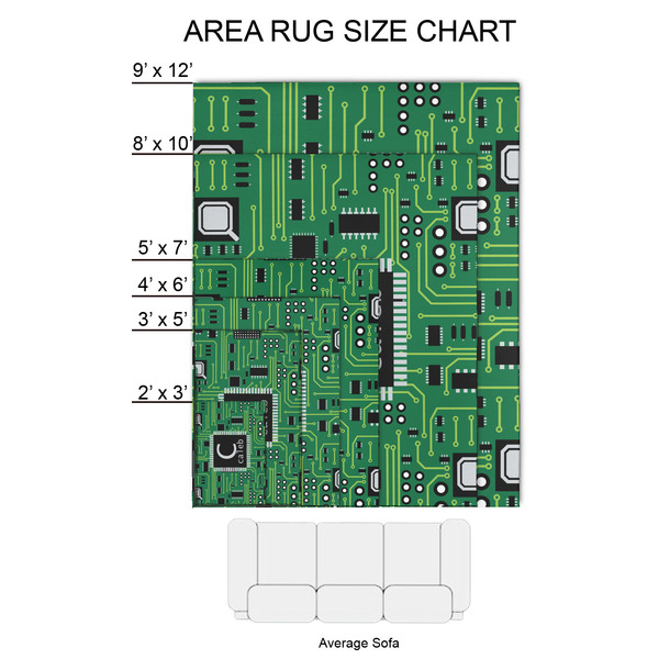 Circuit Board 2'x3' Indoor Area Rugs - Size Chart