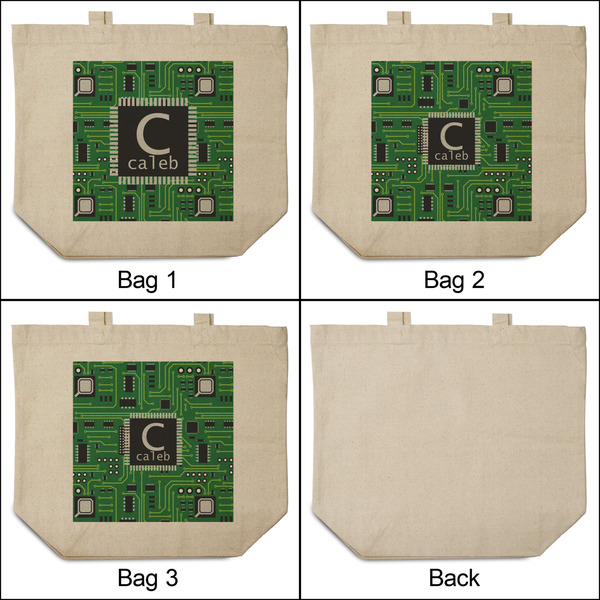 Circuit Board 3 Reusable Cotton Grocery Bags - Front & Back View