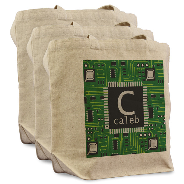 Circuit Board 3 Reusable Cotton Grocery Bags - Front View